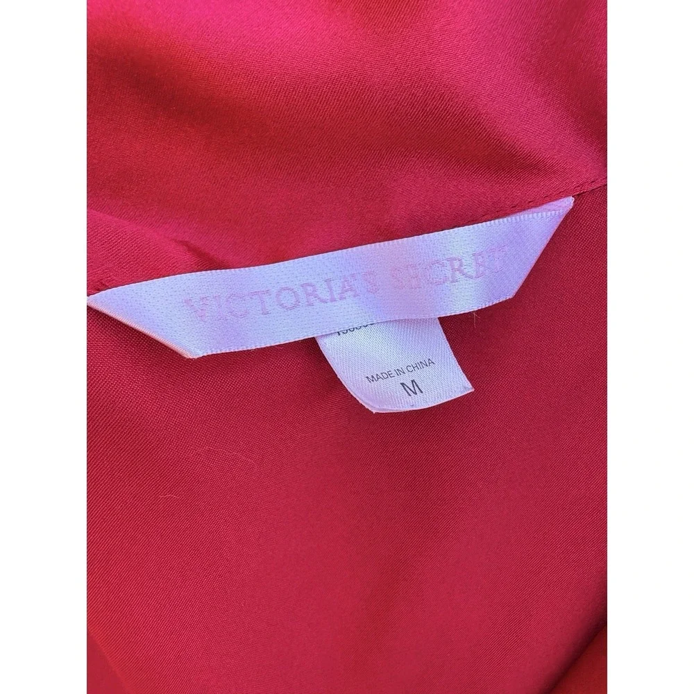 Victoria's Secret Romantic Long‎ Sleeve Red Satin Pajama Shirt  Sz Medium